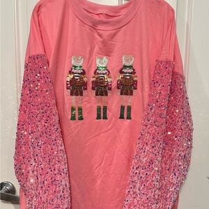 Pink Sequin Nutcracker Shirt, XXL, NWOT. Sleeves are lined for added comfort.